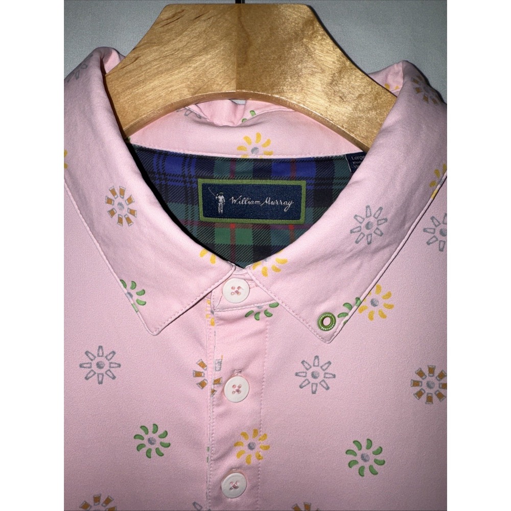 William Murray MENS POLO 19th Hole Performance SHIRT LG AOP PINK NWOT